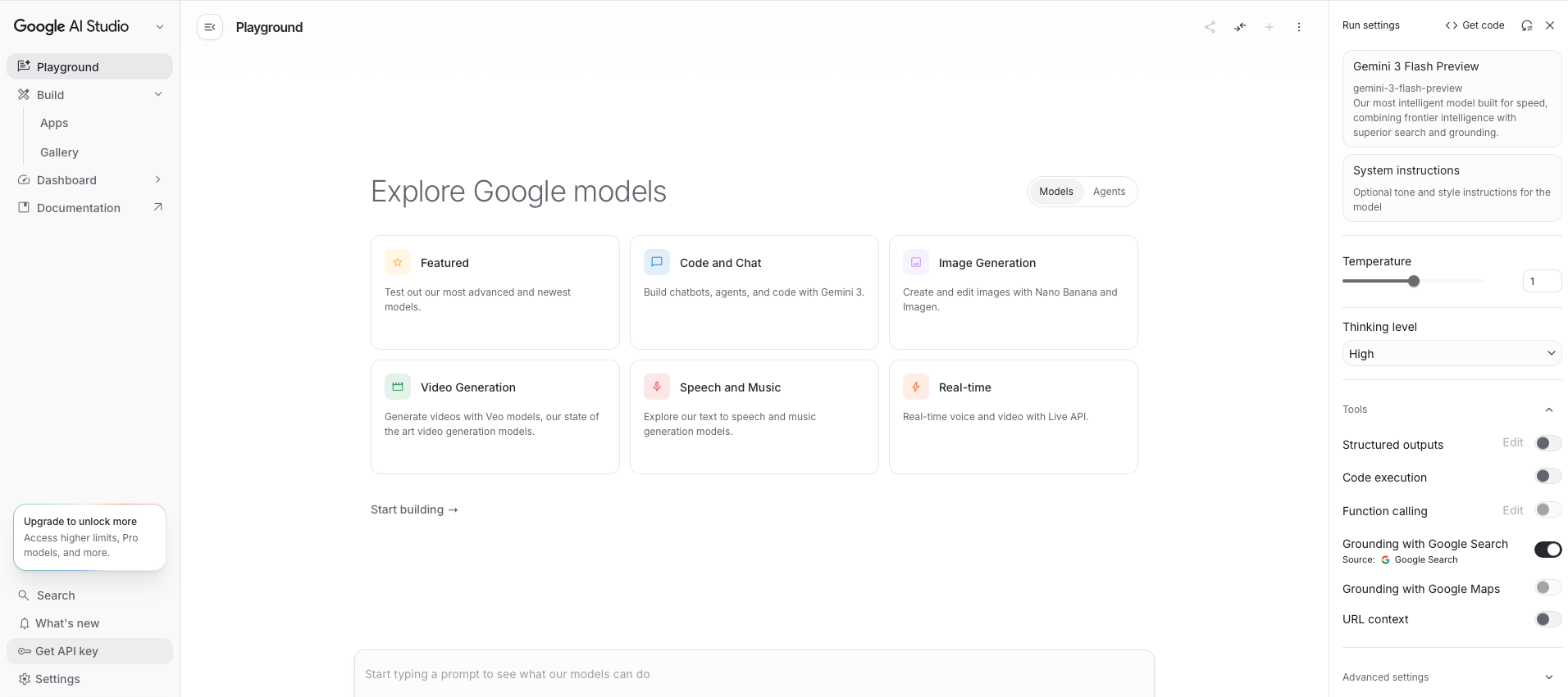 Google AI Studio left sidebar showing the Get API key button